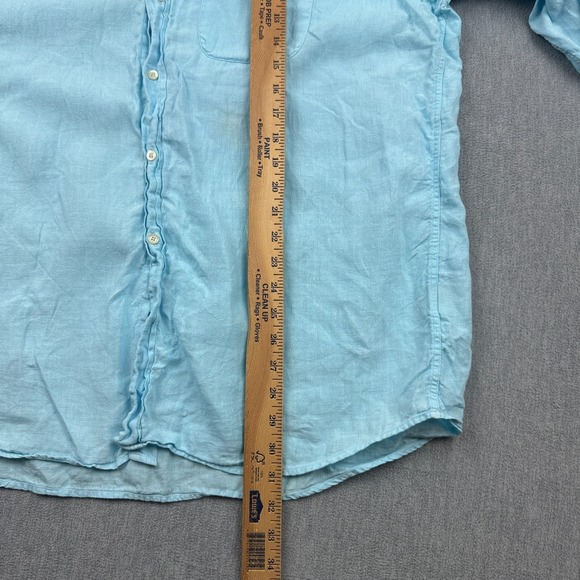 Lacoste Shirt Men 45 XL/2XL Blue 100% Linen Long Sleeve Button Up Crocodile Logo - Picture 10 of 12